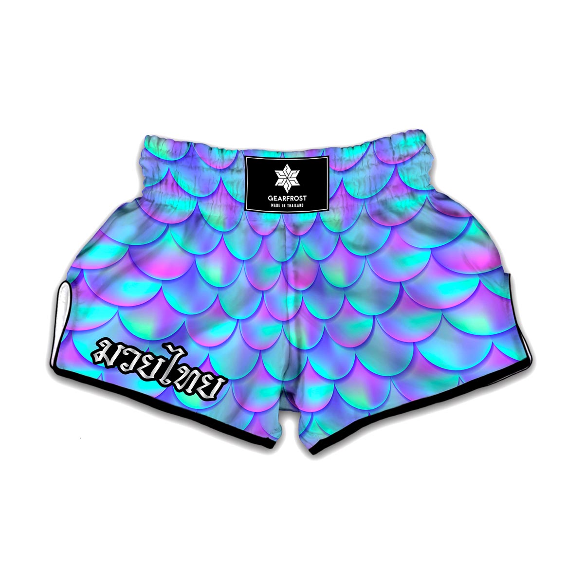 Teal Purple Mermaid Scales Pattern Print Muay Thai Boxing Shorts