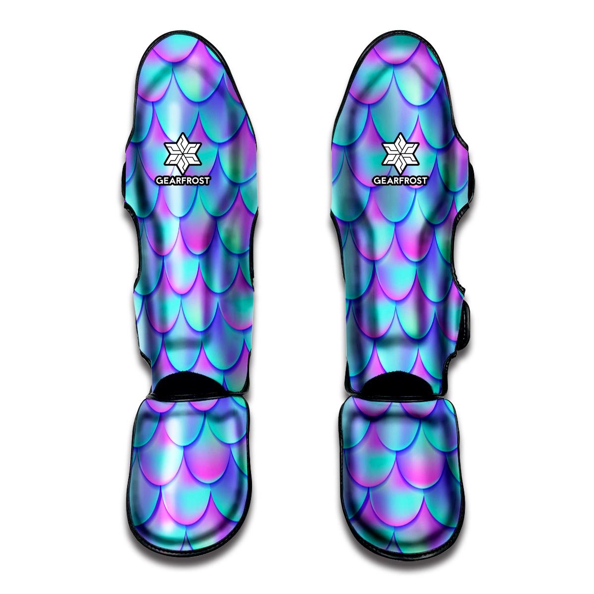 Teal Purple Mermaid Scales Pattern Print Muay Thai Shin Guards