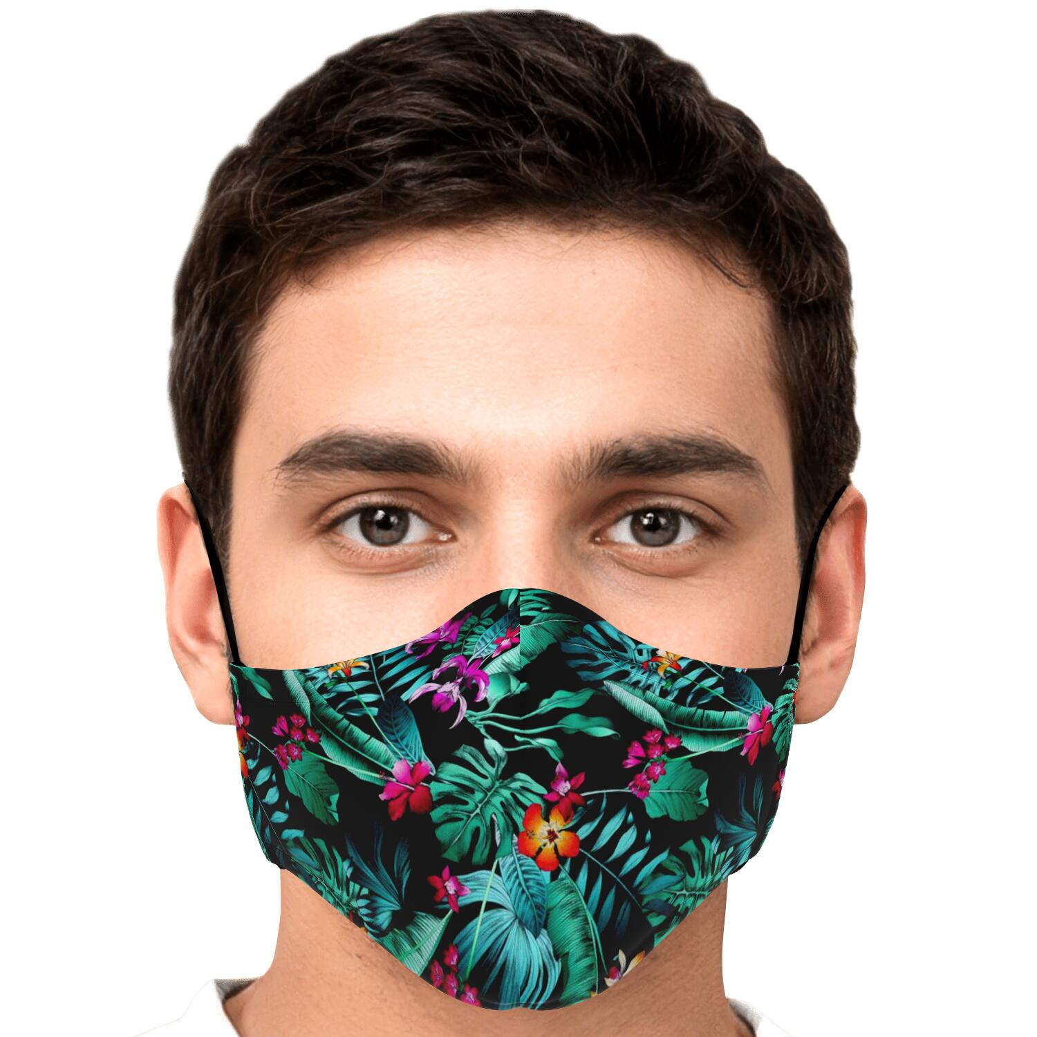 Teal Tropical Leaf Hawaii Pattern Print Face Mask