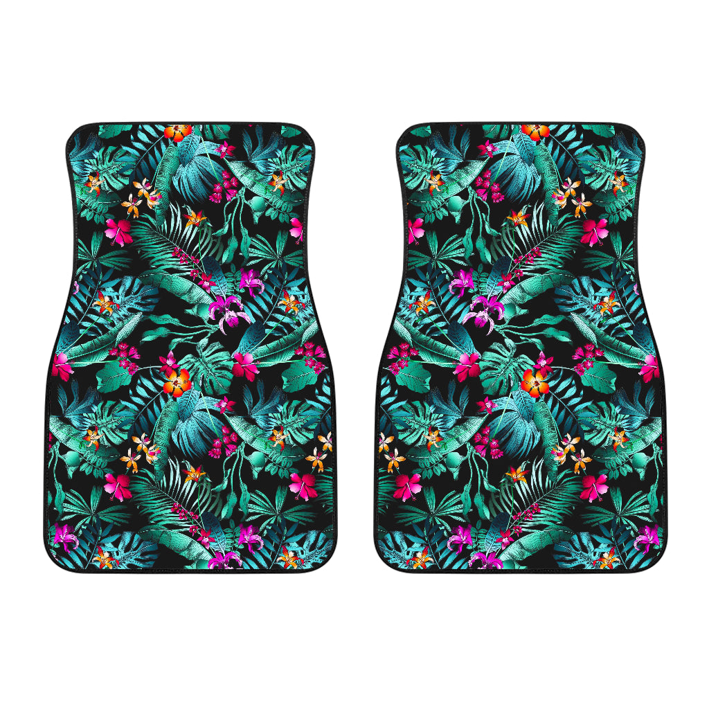 Teal Tropical Leaf Hawaii Pattern Print Front Car Floor Mats