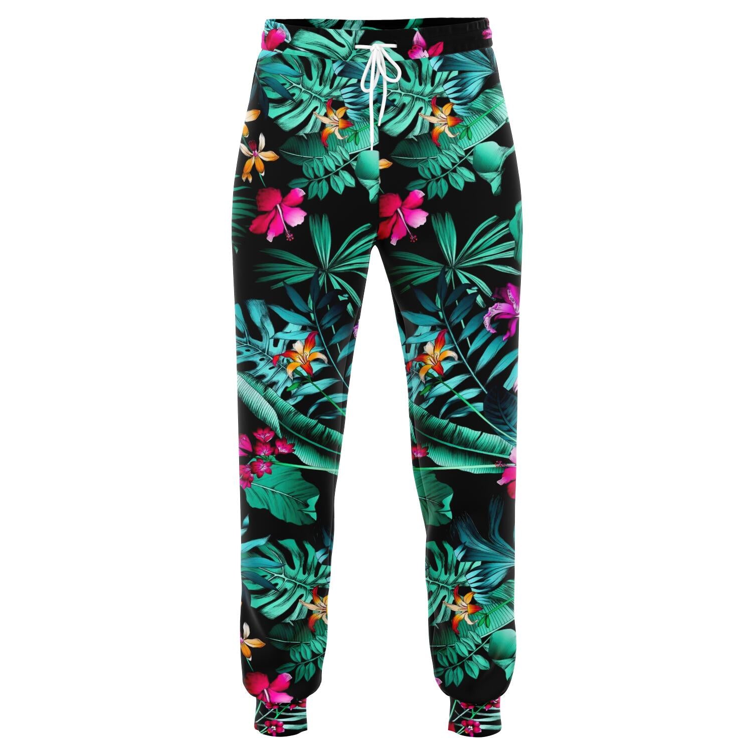 Teal Tropical Leaf Hawaii Pattern Print Jogger Pants