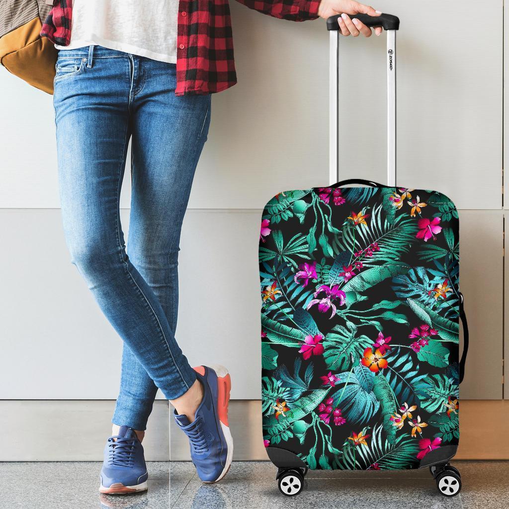 Teal Tropical Leaf Hawaii Pattern Print Luggage Cover