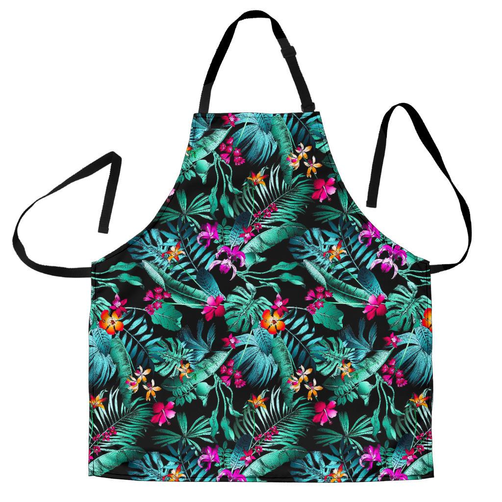 Teal Tropical Leaf Hawaii Pattern Print Men's Apron