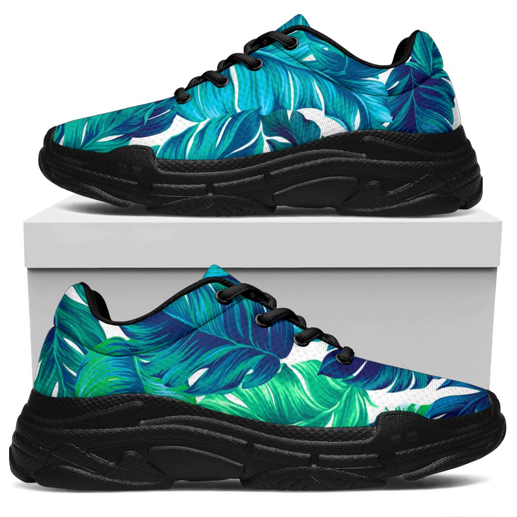 Teal Tropical Leaf Pattern Print Chunky Sneakers