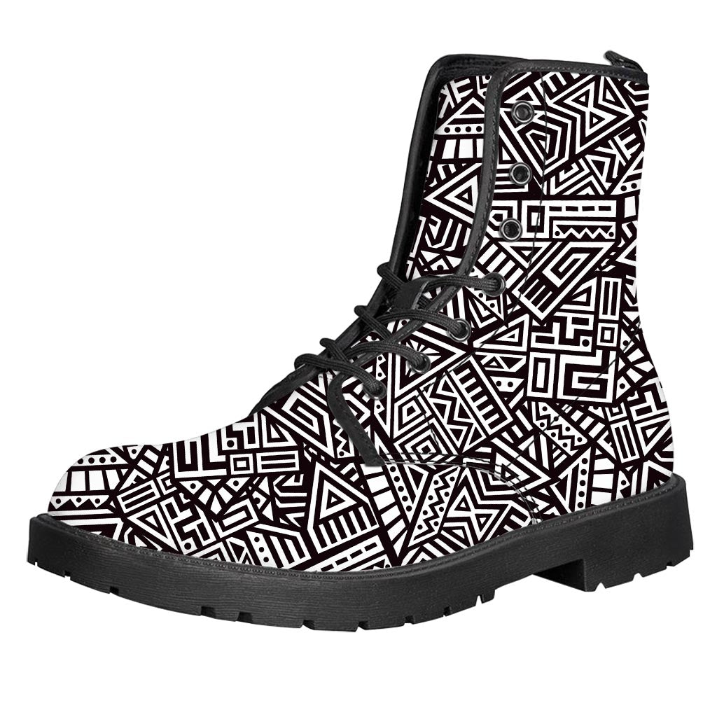 Tribal Aztec Geometric Pattern Print Leather Boots