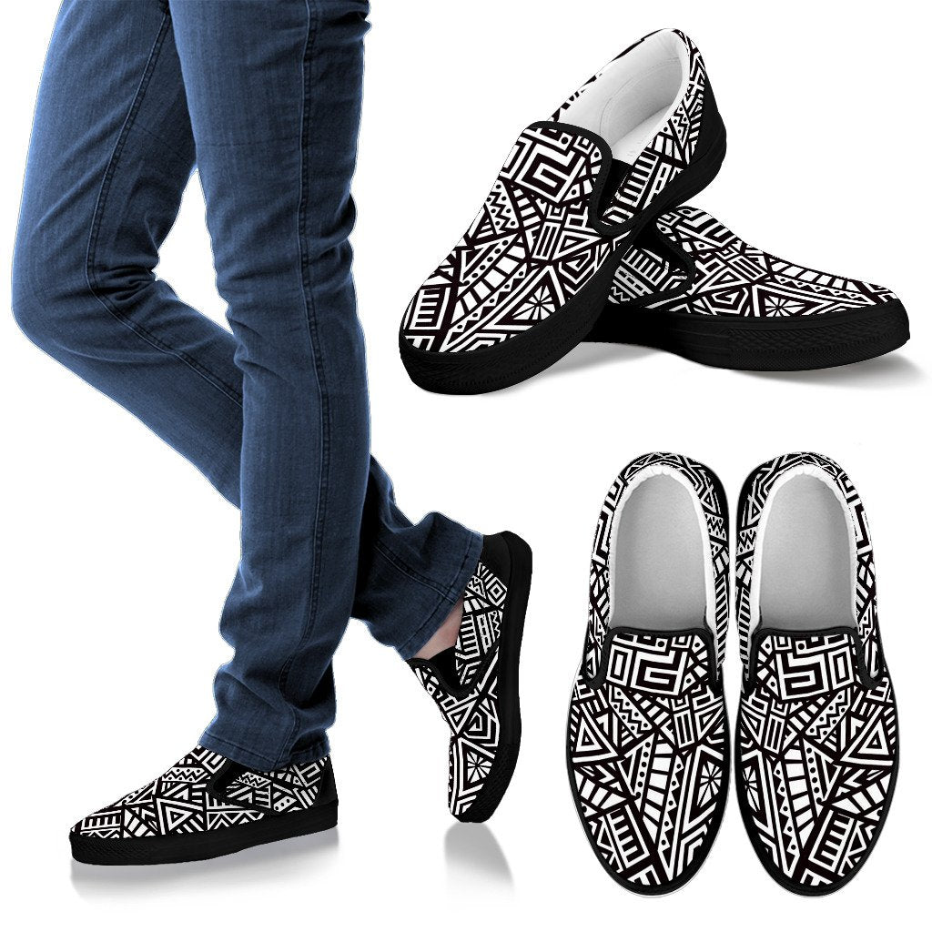 Tribal Aztec Geometric Pattern Print Men's Slip On Shoes