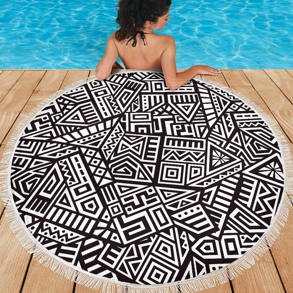 Tribal Aztec Geometric Pattern Print Round Beach Blanket