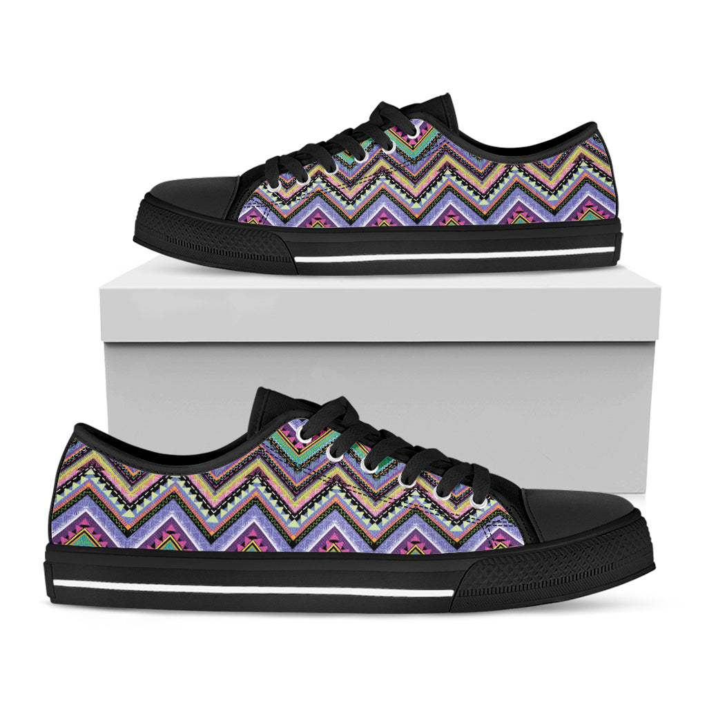 Tribal Aztec Hippie Pattern Print Black Low Top Shoes