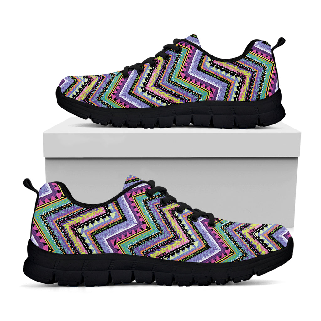 Tribal Aztec Hippie Pattern Print Black Sneakers