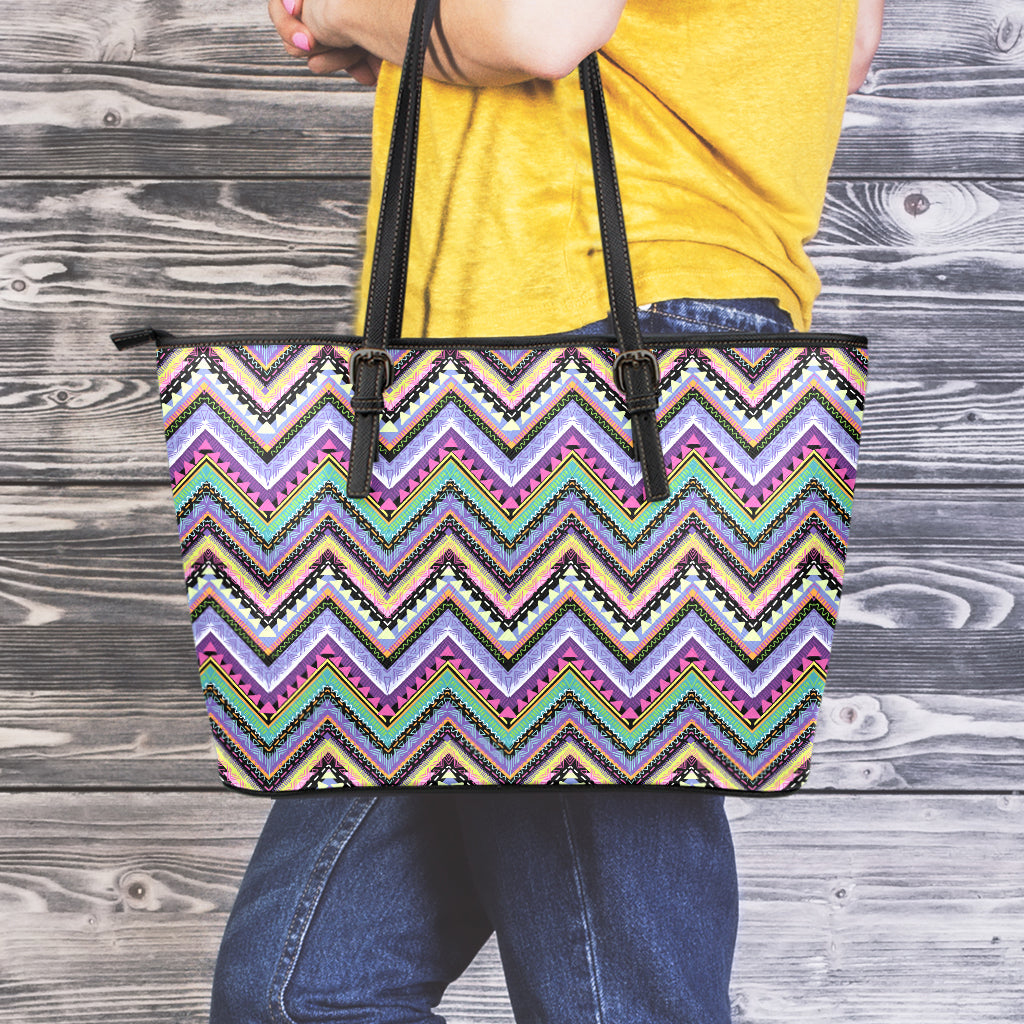 Tribal Aztec Hippie Pattern Print Leather Tote Bag