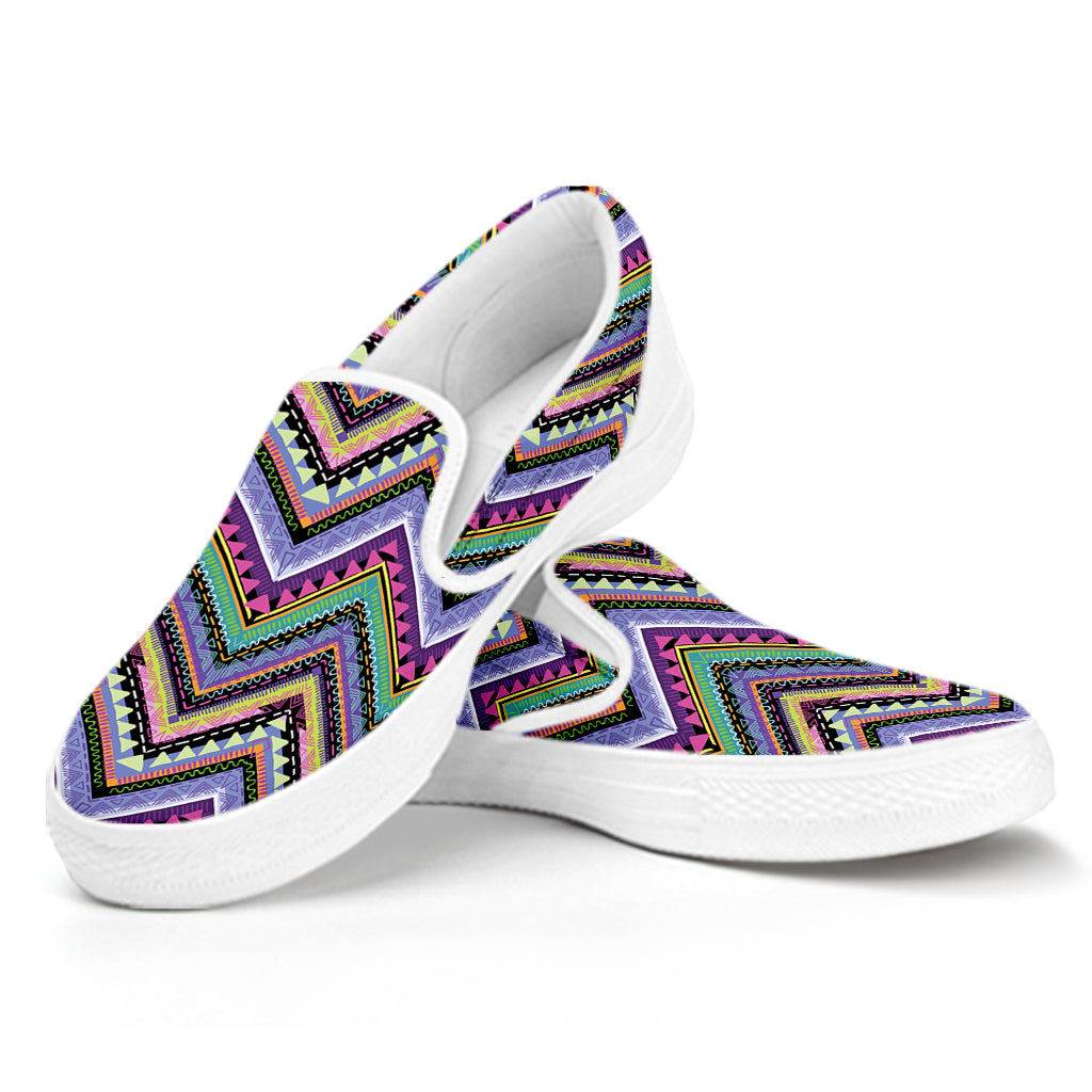 Tribal Aztec Hippie Pattern Print White Slip On Shoes