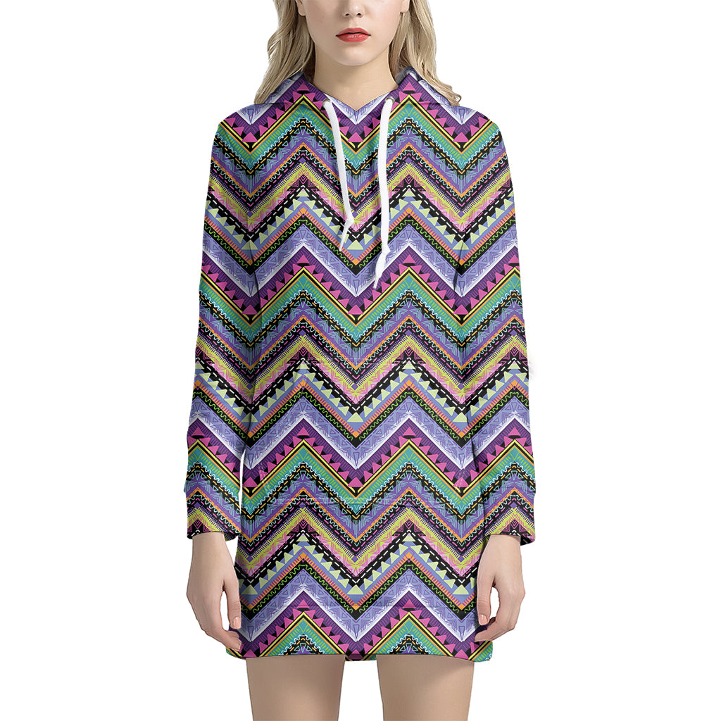 Tribal Aztec Hippie Pattern Print Women's Pullover Hoodie Dress