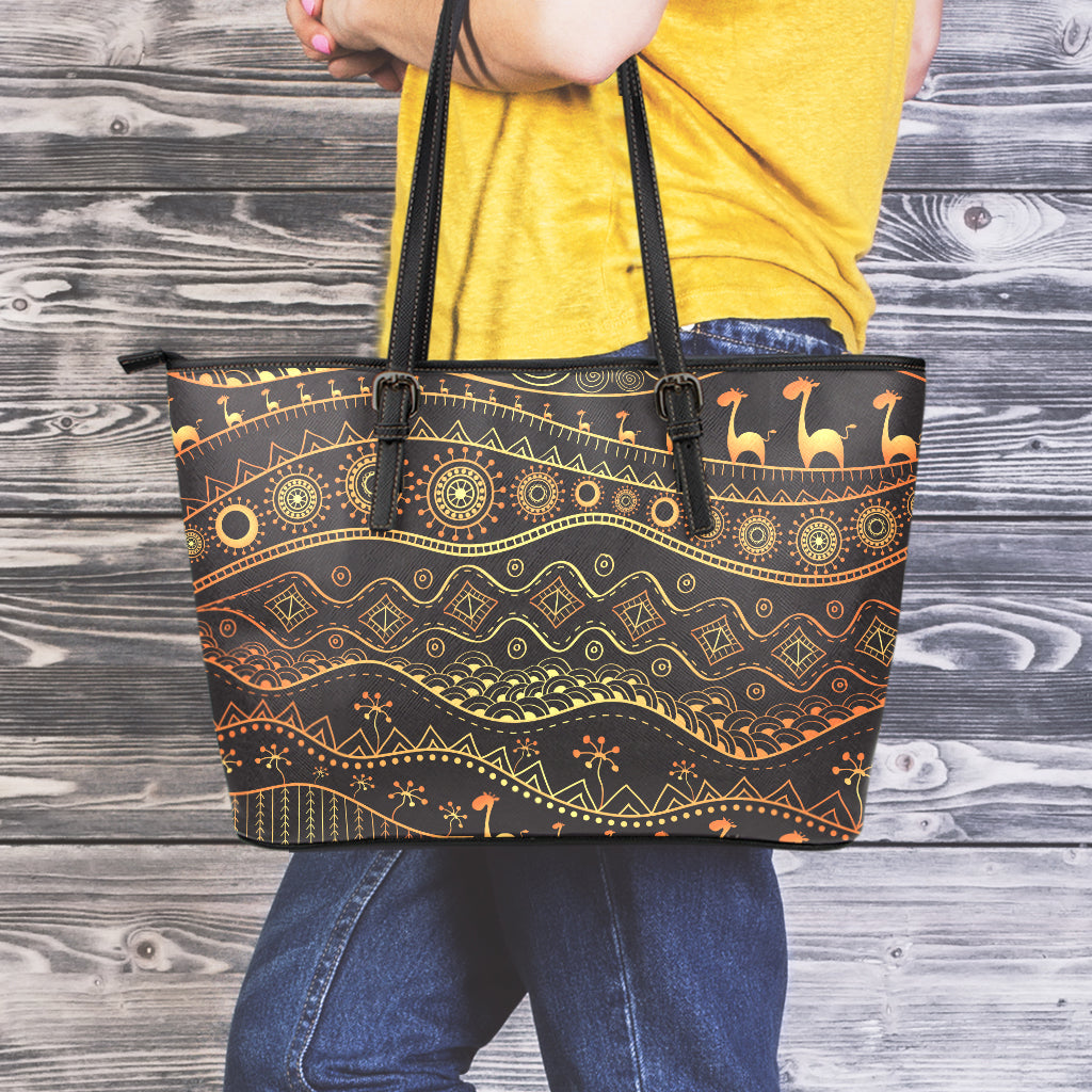 Tribal Ethnic African Pattern Print Leather Tote Bag