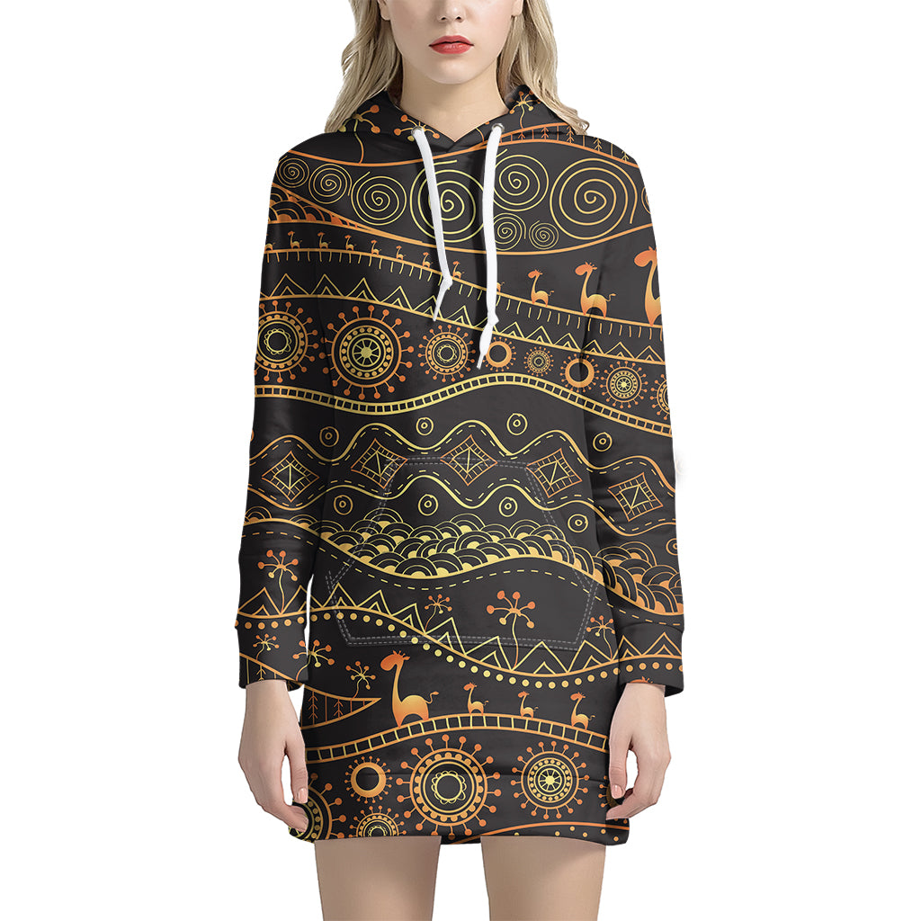 Tribal Ethnic African Pattern Print Women's Pullover Hoodie Dress