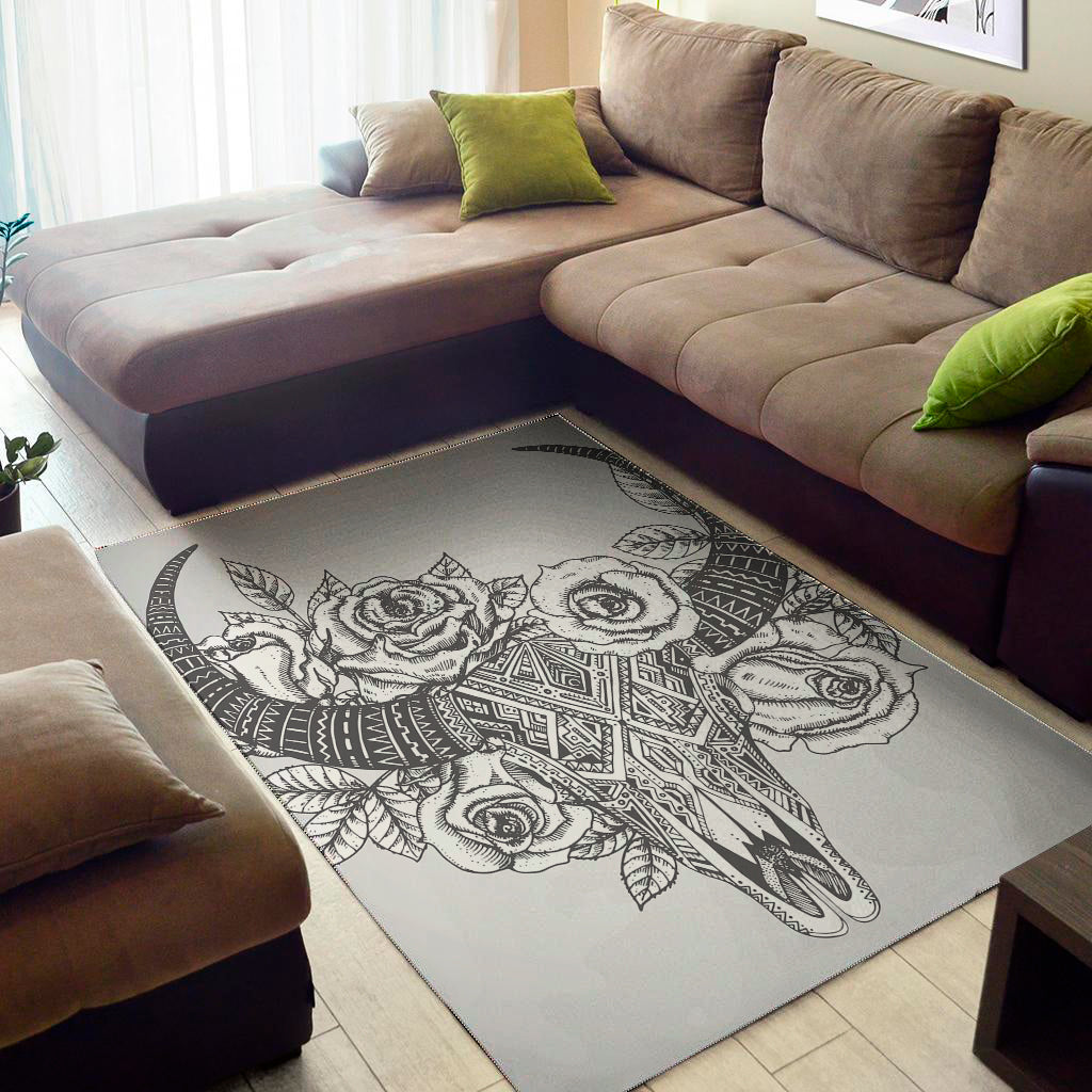 Tribal Indian Bull Skull Print Area Rug