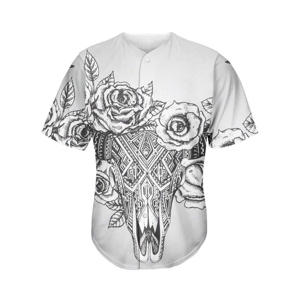 Tribal Indian Bull Skull Print Men's Baseball Jersey