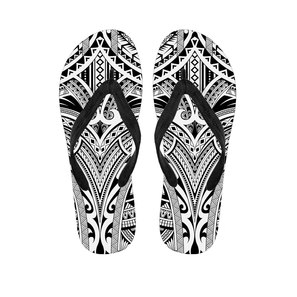 Tribal Maori Polynesian Tattoo Print Flip Flops