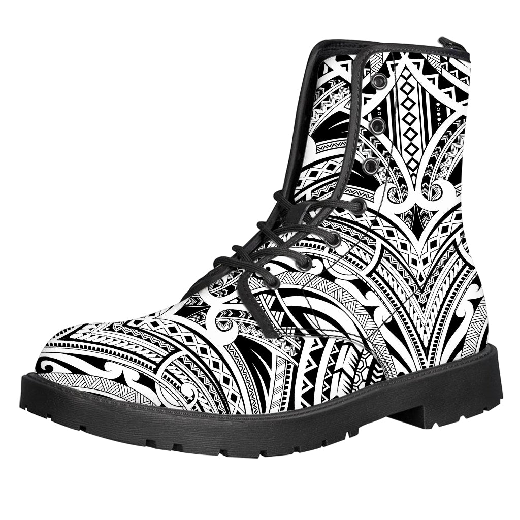 Tribal Maori Polynesian Tattoo Print Leather Boots