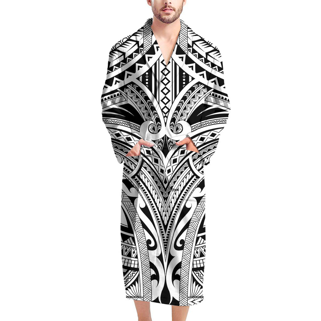 Tribal Maori Polynesian Tattoo Print Men's Bathrobe