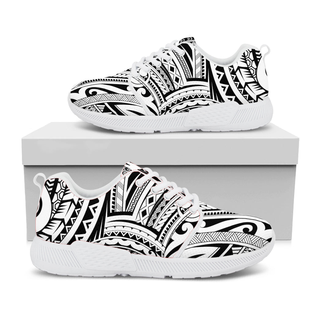 Tribal Maori Polynesian Tattoo Print White Athletic Shoes