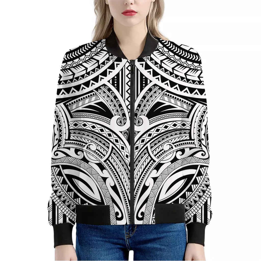 Tribal Maori Polynesian Tattoo Print Women's Bomber Jacket