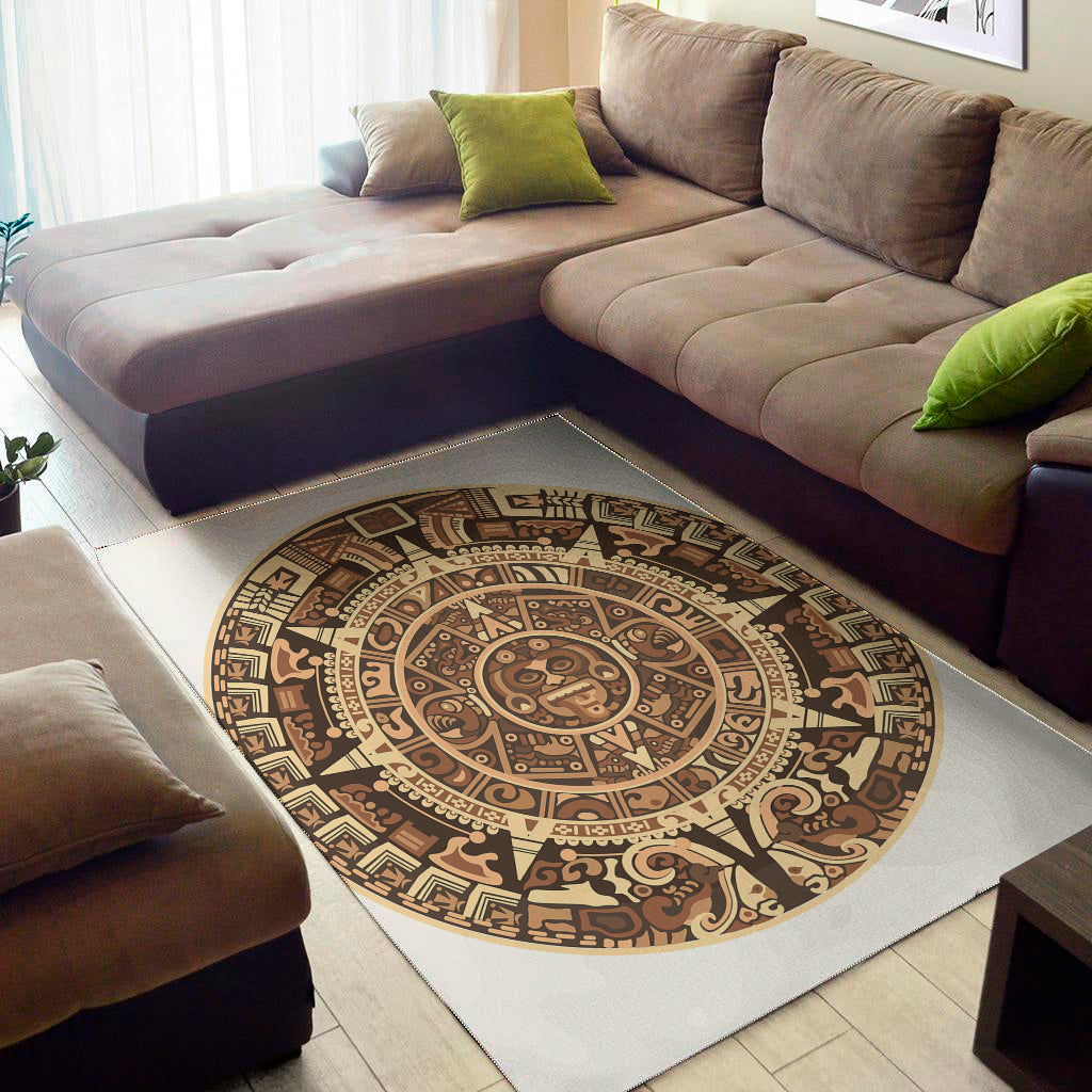 Tribal Maya Calendar Print Area Rug