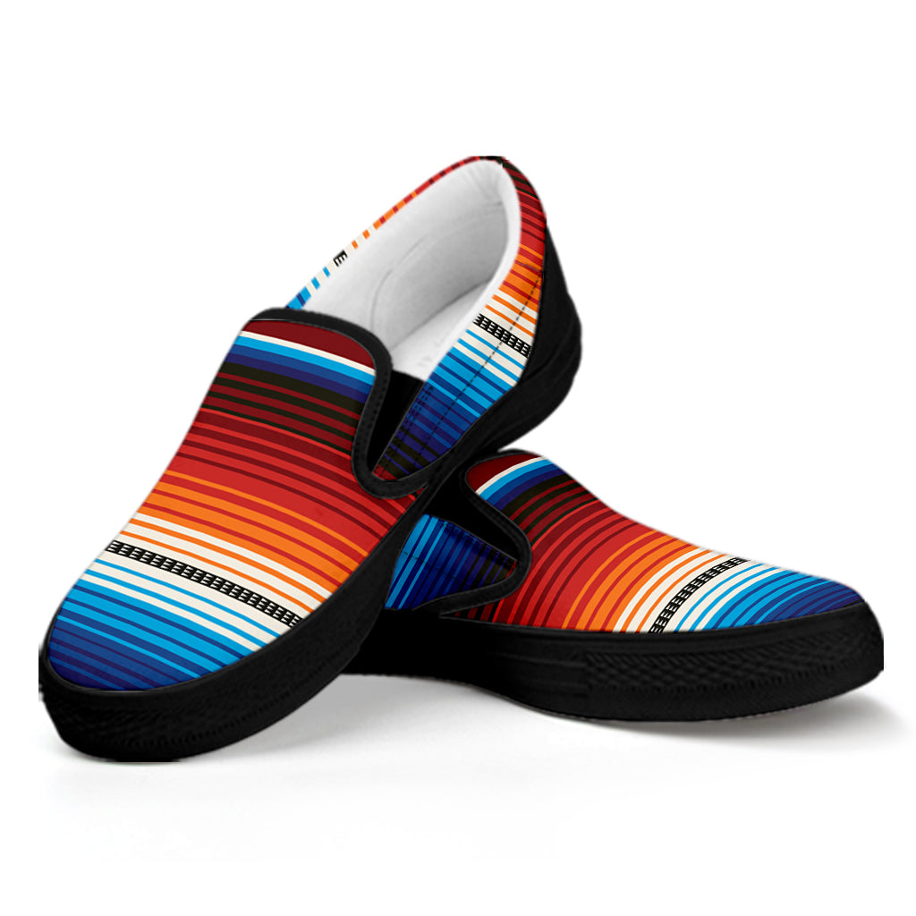 Tribal Mexican Blanket Pattern Print Black Slip On Shoes