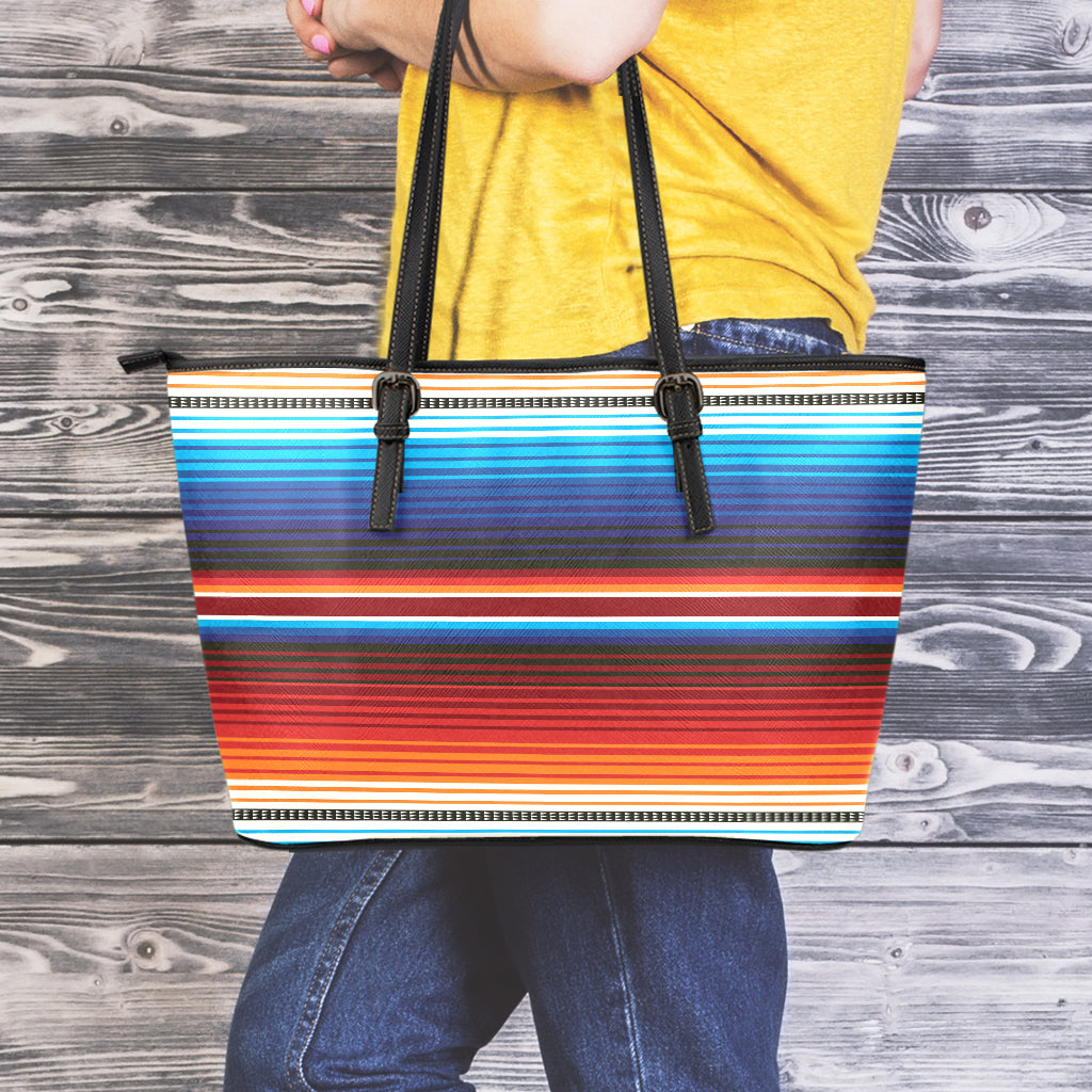 Tribal Mexican Blanket Pattern Print Leather Tote Bag