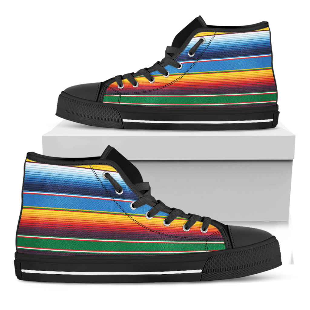 Tribal Mexican Blanket Stripe Print Black High Top Shoes