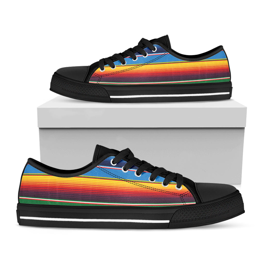 Tribal Mexican Blanket Stripe Print Black Low Top Shoes