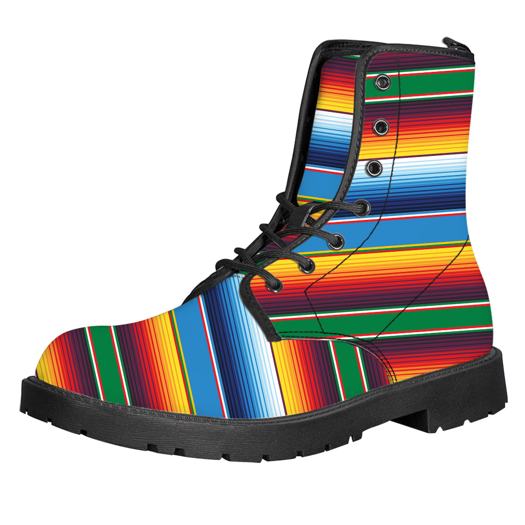 Tribal Mexican Blanket Stripe Print Leather Boots