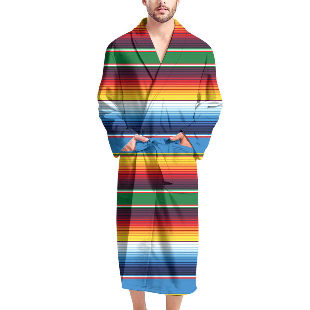 Tribal Mexican Blanket Stripe Print Men's Bathrobe