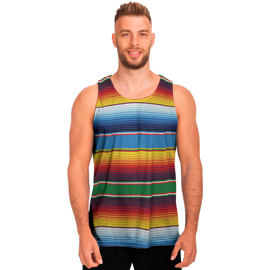 Tribal Mexican Blanket Stripe Print Men's Tank Top