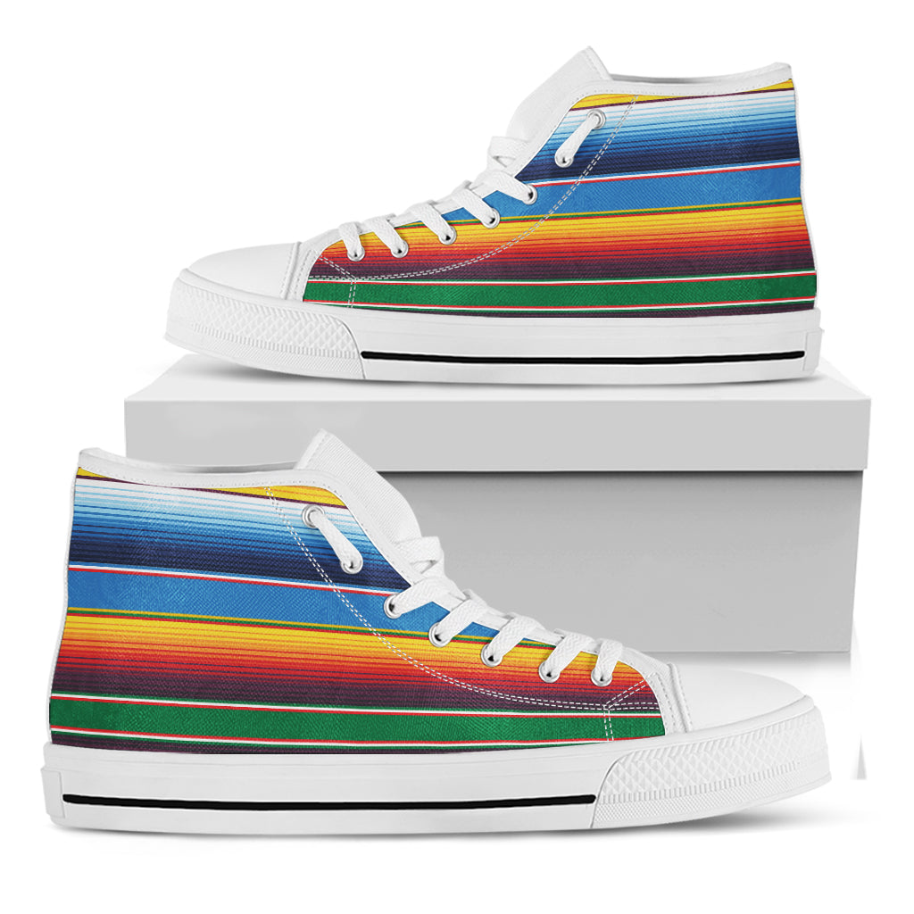 Tribal Mexican Blanket Stripe Print White High Top Shoes