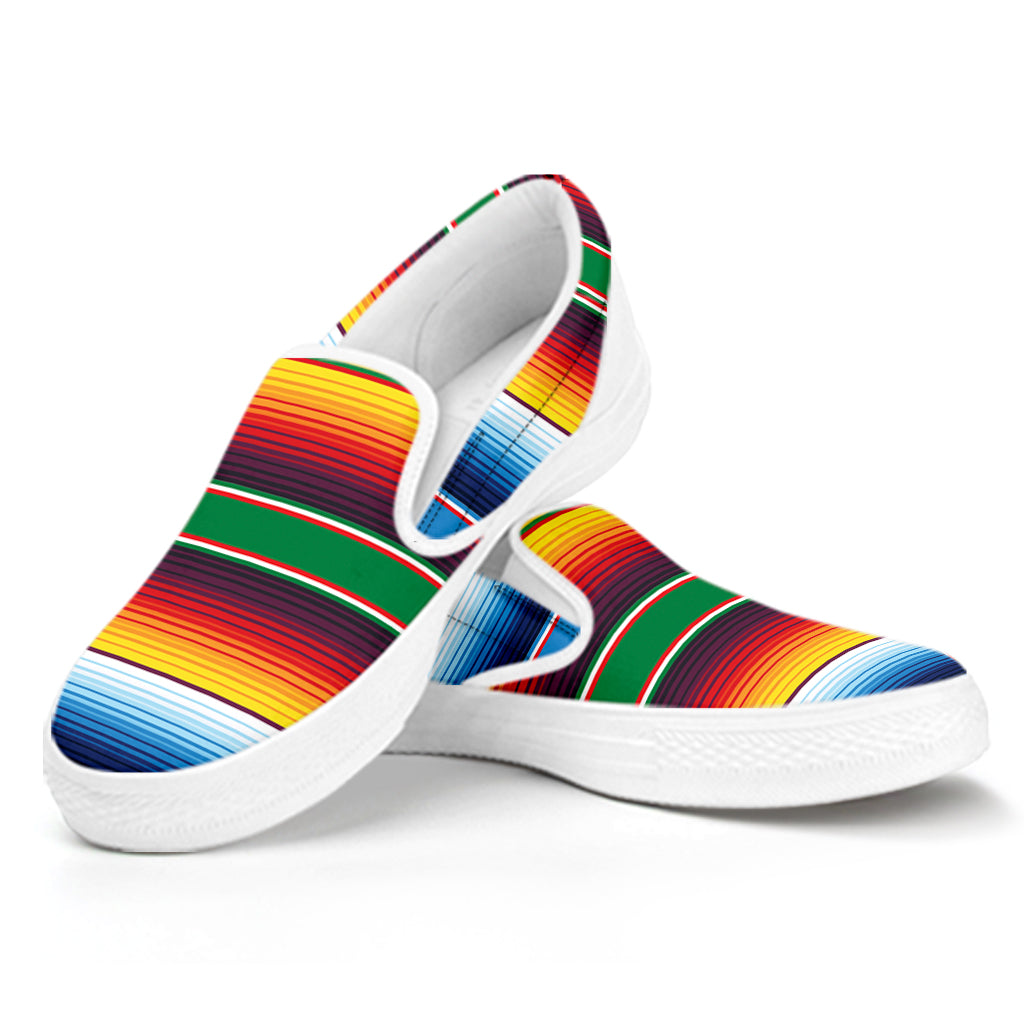 Tribal Mexican Blanket Stripe Print White Slip On Shoes