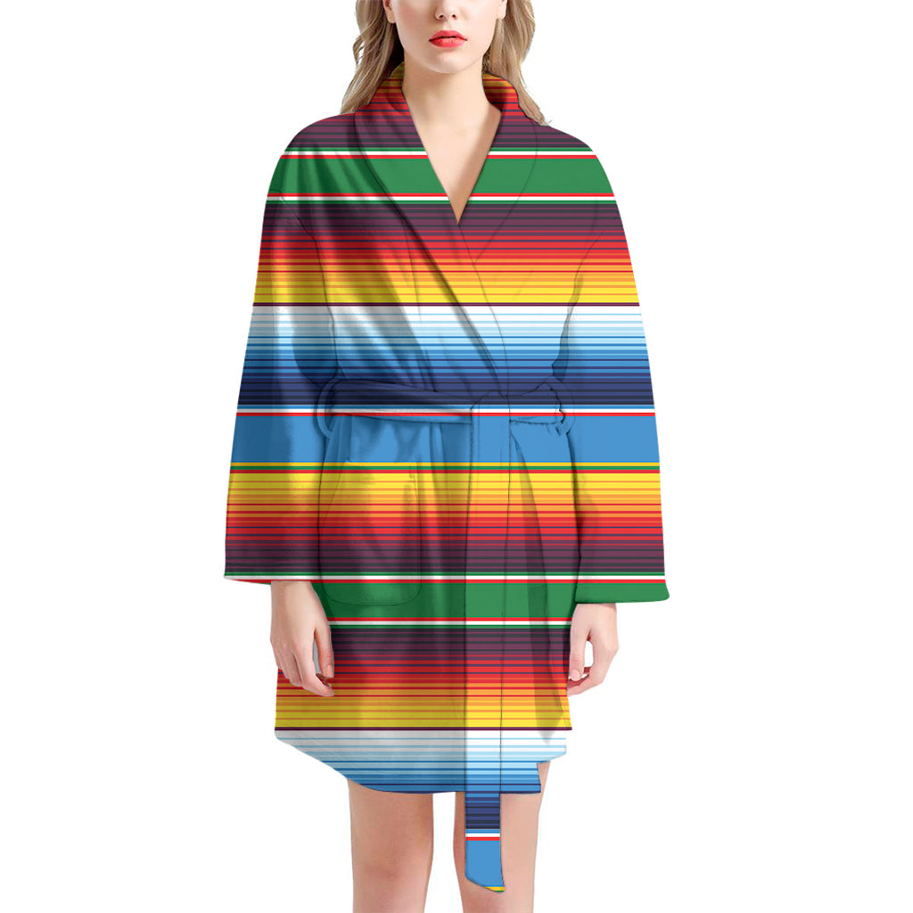 Tribal Mexican Blanket Stripe Print Women's Bathrobe