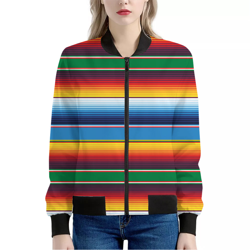 Tribal Mexican Blanket Stripe Print Women's Bomber Jacket