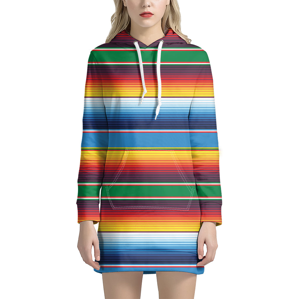 Tribal Mexican Blanket Stripe Print Women's Pullover Hoodie Dress