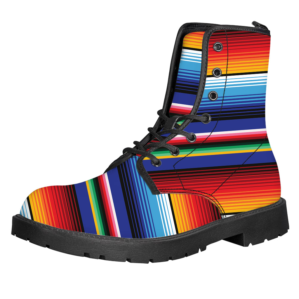 Tribal Mexican Serape Pattern Print Leather Boots