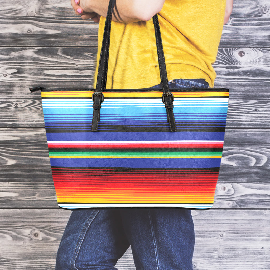 Tribal Mexican Serape Pattern Print Leather Tote Bag