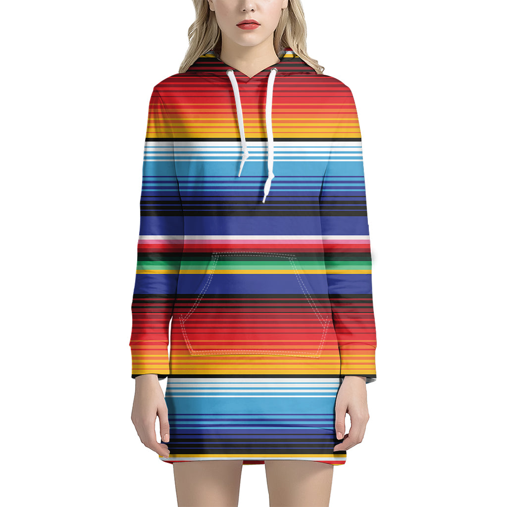 Tribal Mexican Serape Pattern Print Women's Pullover Hoodie Dress