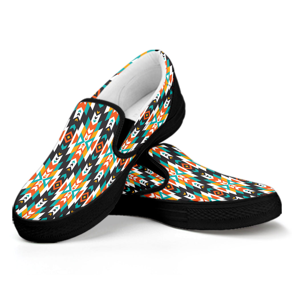 Tribal Native American Pattern Print Black Slip On Shoes