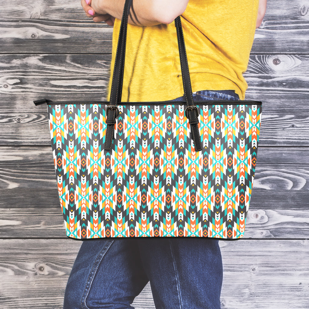 Tribal Native American Pattern Print Leather Tote Bag