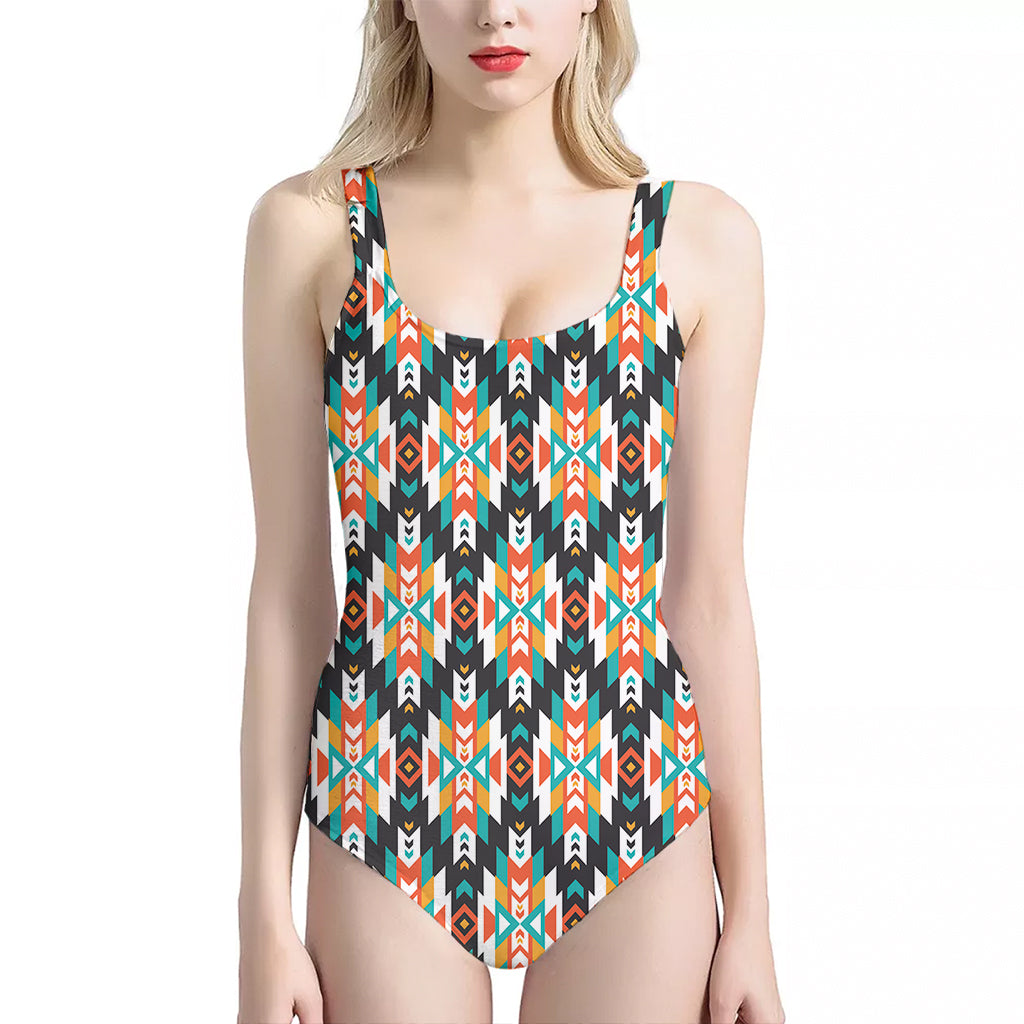 Tribal Native American Pattern Print One Piece Halter Neck Swimsuit