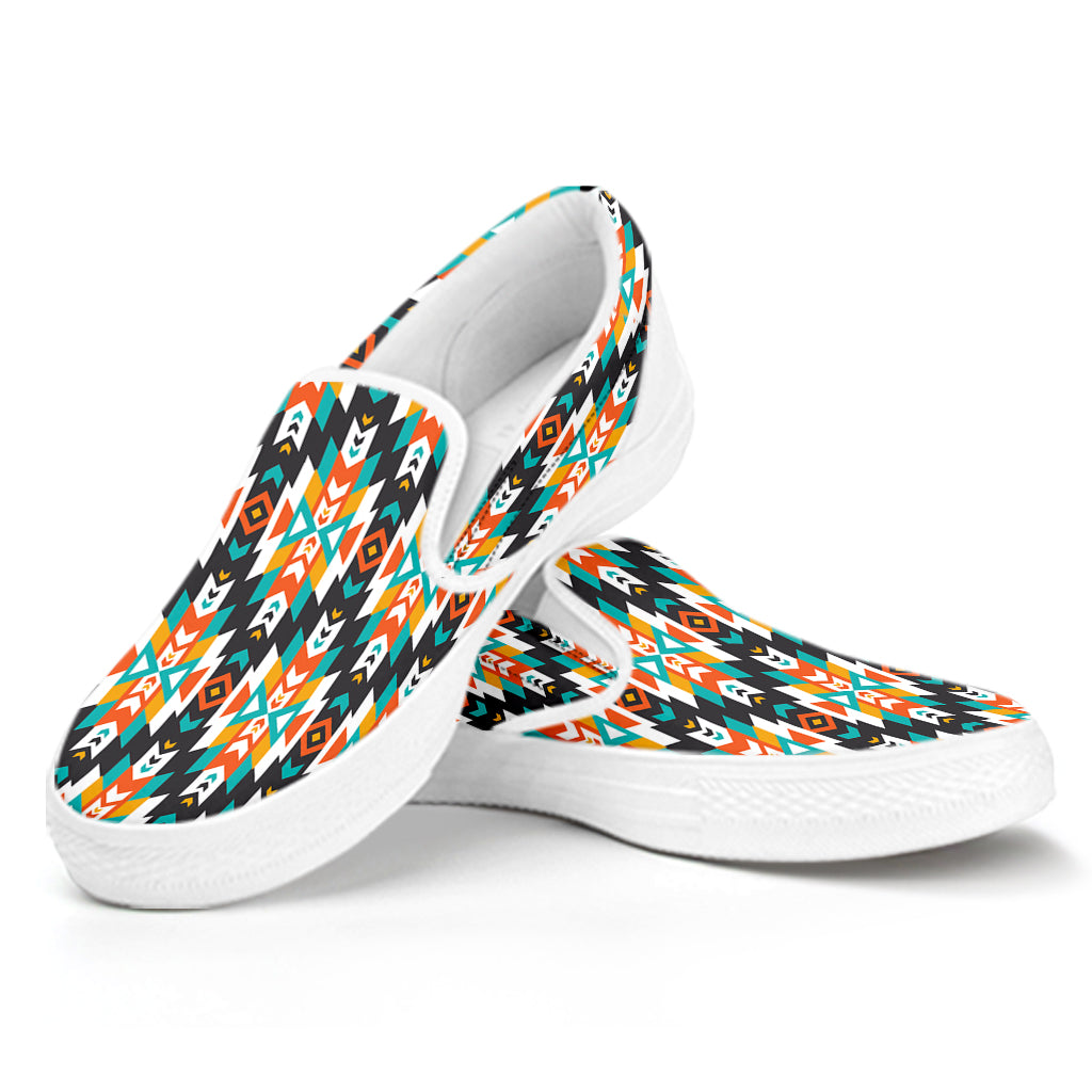 Tribal Native American Pattern Print White Slip On Shoes