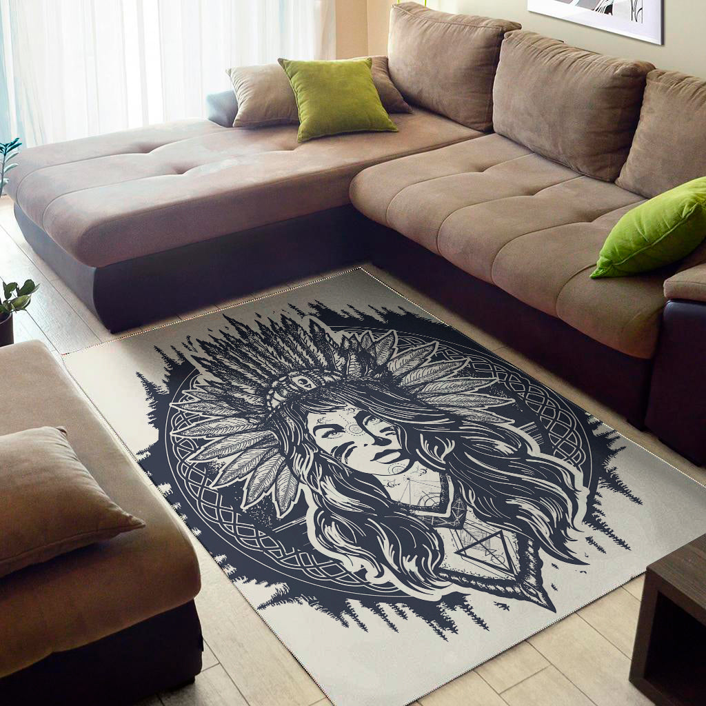 Tribal Native Indian Girl Print Area Rug