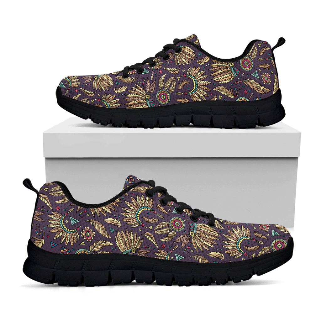 Tribal Native Indian Pattern Print Black Sneakers