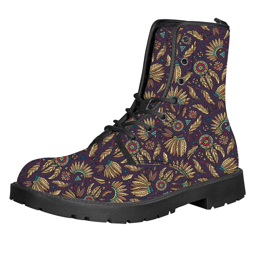 Tribal Native Indian Pattern Print Leather Boots