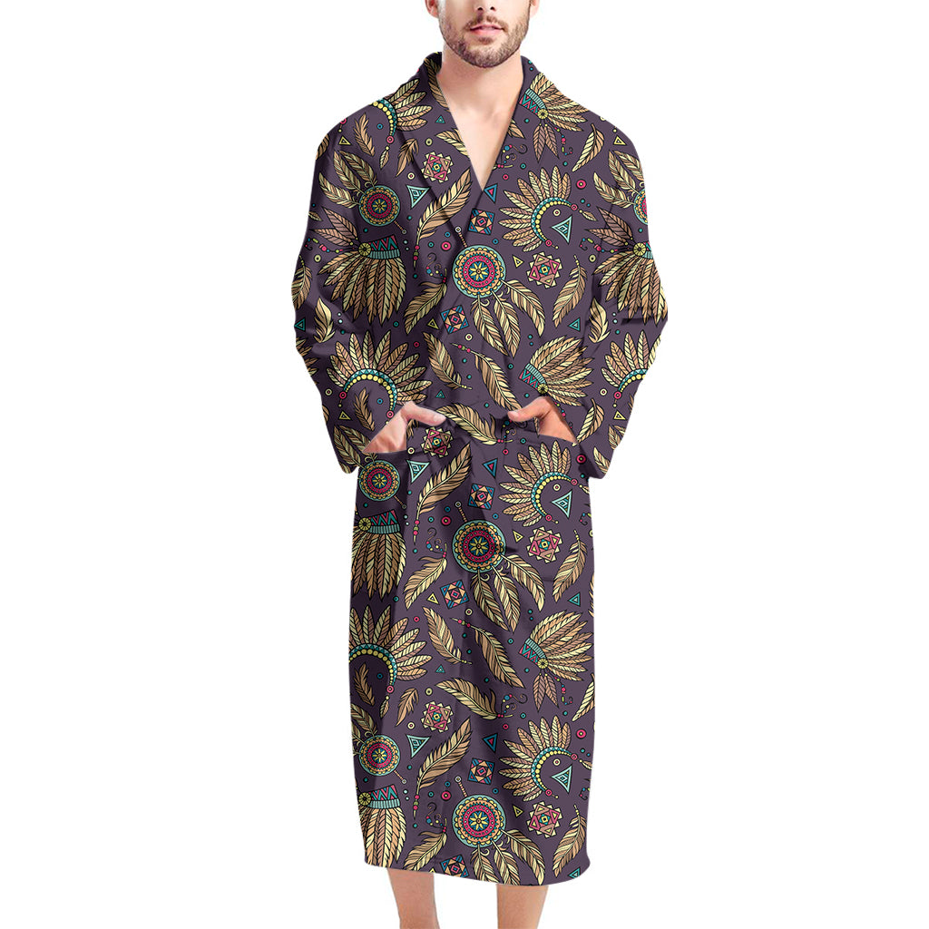 Tribal Native Indian Pattern Print Men's Bathrobe