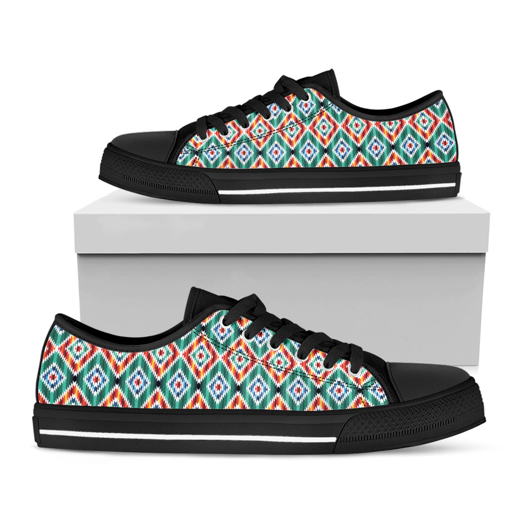 Tribal Navajo Pattern Print Black Low Top Shoes